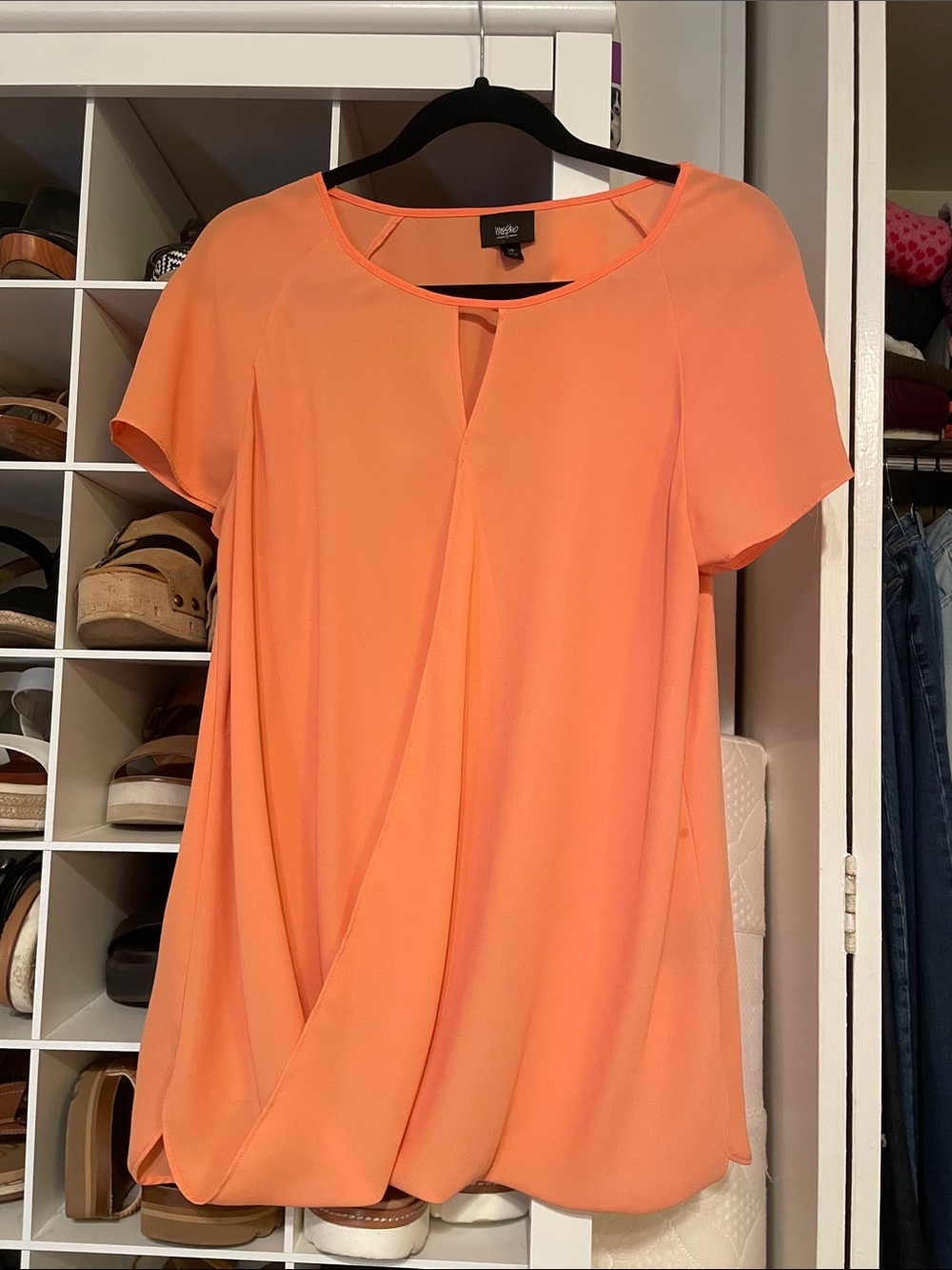 Mossimo Coral Orange Draped Short-Sleeve Blouse